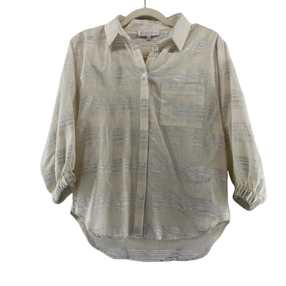 Corey Lynn Calter Silver Metallic Button‎ Down Top Sz Medium - Picture 1 of 8